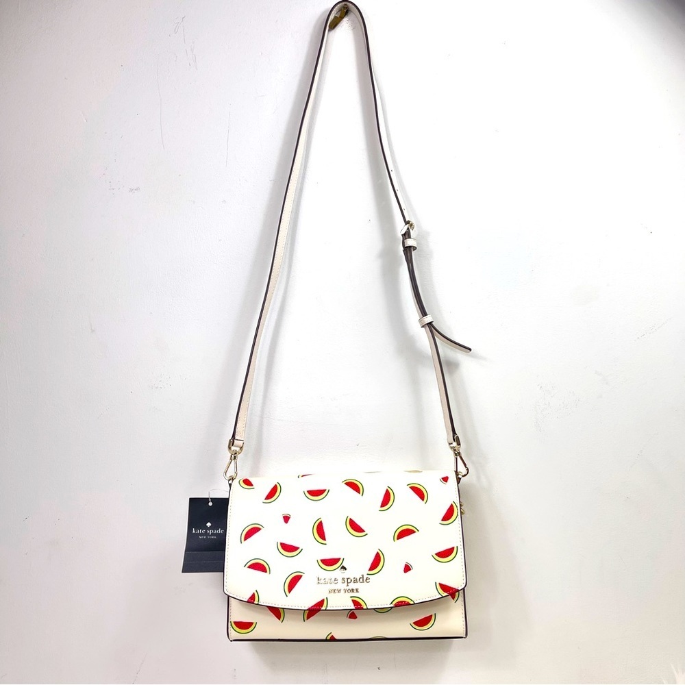 ♠️Kate Spade Carson Watermelon Printed Saffiano Convertible Crossbody Bag, Cream